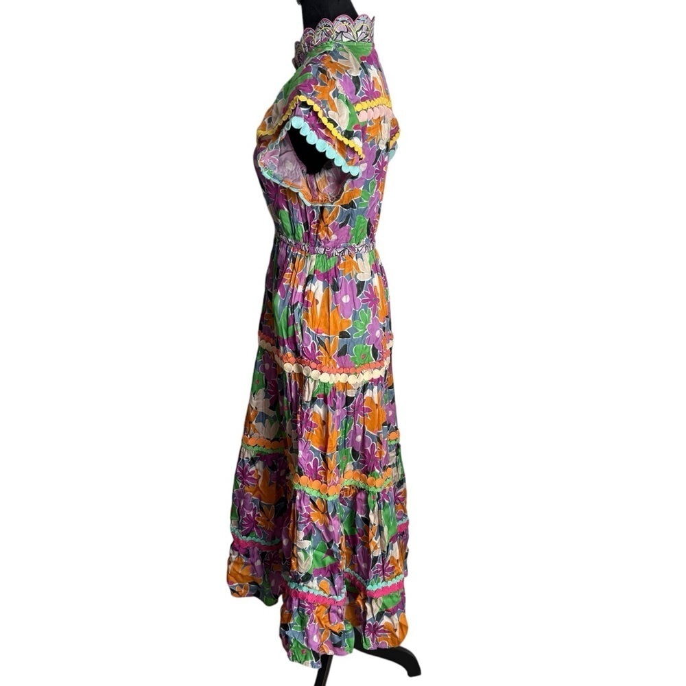CeliaB Aneeta Floral Tiered Midi Dress XS Colorful Resort Garden Party Boho - Picture 4 of 7